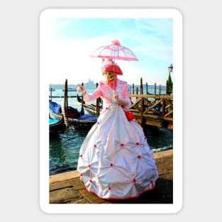 Woman in carnival costume in front of Grand Canal Sticker